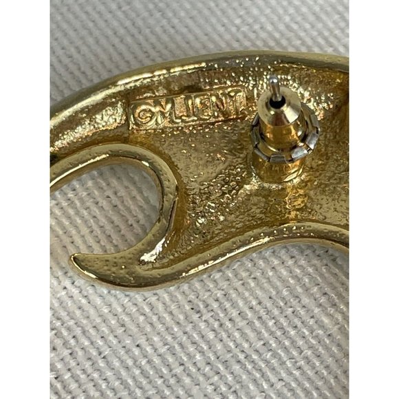 Vintage Large M Jent Abstract Circle Gold Tone Earrings Modernist Pierced Post - Picture 7 of 8